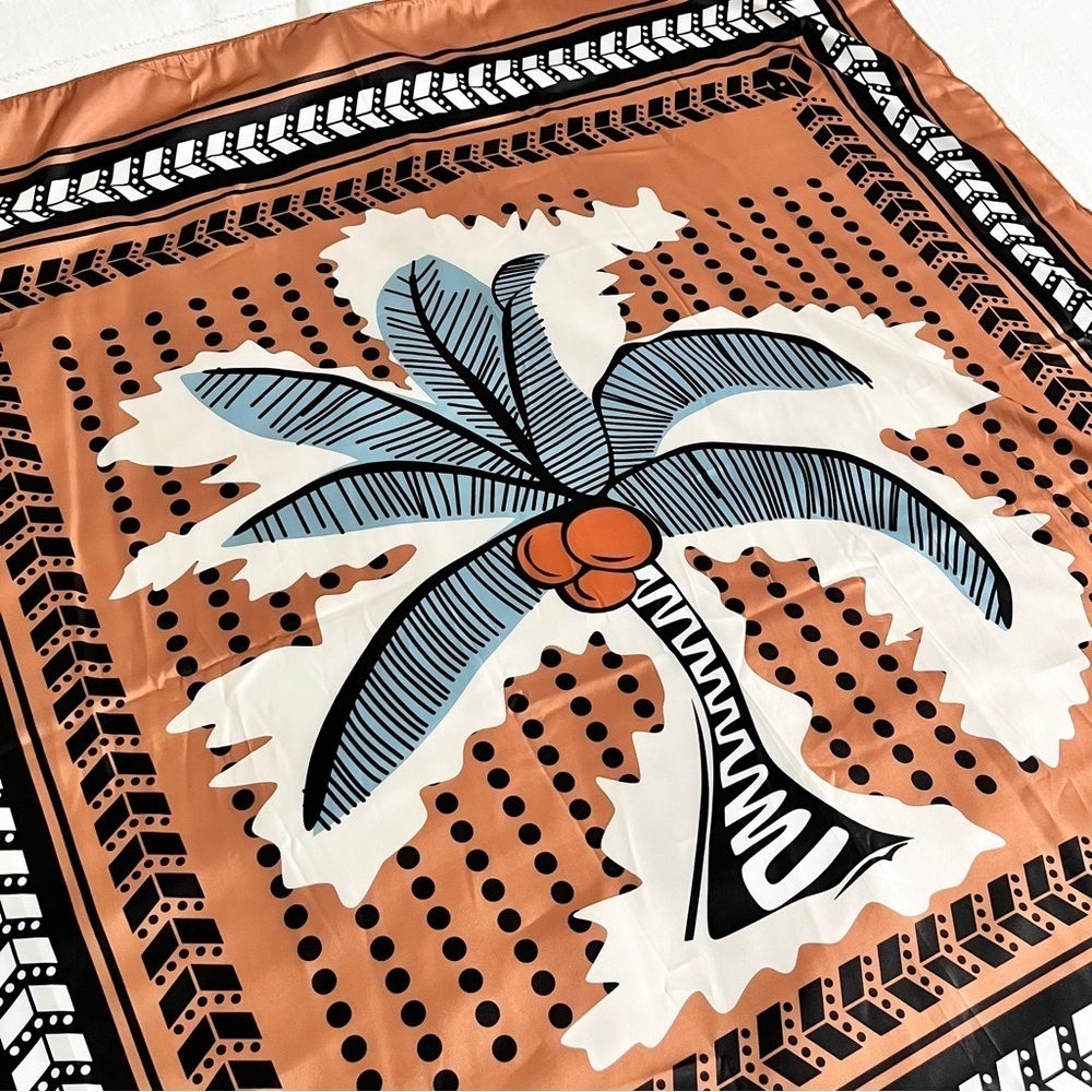 Tropical Palm Tree Satin Pareo Scarf Bandanna Sarong Versatile Resortwear - Picture 4 of 8